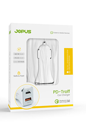Jopus Universal  JO-A7 Troff PD 3.0 20W USB / PD Qc 3.0 18W Araç Şarji
