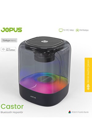 Jopus Castor Bluetooth Hoparlör Cam RGB Aydınlatmalı / SD Card / USB Drive / 3.5mm Aux / FM