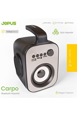 Jopus Carpo Bluetooth Hoparlör Ultra Bass Üçlü Hoparlör  / SD Kard / USB / 3.5mm Aux / FM