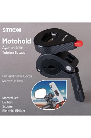 Simex Motohold Motosiklet, Bisiklet, Scooter ve Elektrikli Bisiklet Ayarlanabilir Telefon Tutucu