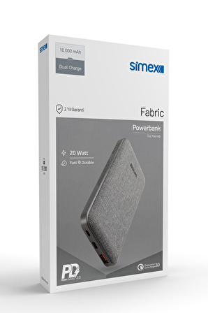 Simex S-37 Fabric 22,5W/PD 10000mAh Hızlı Şarj Power Bank