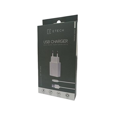Etech ET102 Premium Adaptör + Lightning Usb Kablo Beyaz