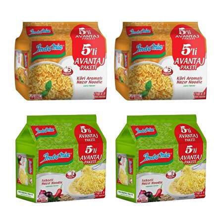 Indomie 5 li Paket Köri Sebzeli Hazır Noodle 4 lü Karma Paket 