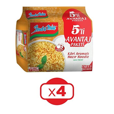 Indomie Hazır Noodle Körili 75gr  5 Li Avantaj Paket 4 Adet
