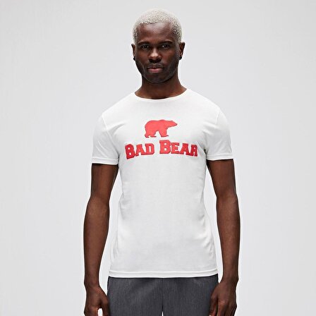 Bad Bear Baskılı Beyaz - Kırmızı Erkek T-Shirt 19.01.07.002_BAD BEAR TEE