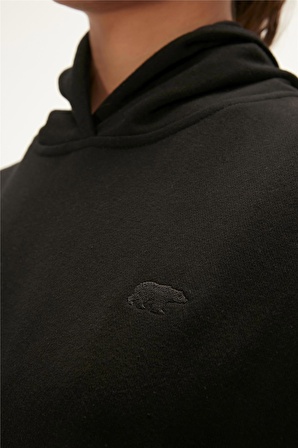 Sky Hoodie Siyah Baskılı Kapüşonlu Kadın Sweatshirt 