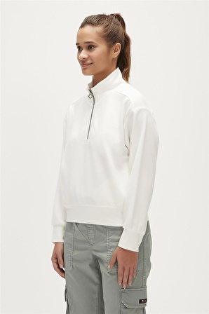 Jade Half-Zip Off-White Yarım Fermuarlu Kadın Sweatshirt