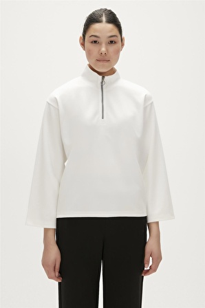 Lexi Half-Zip Off-White Beyaz Yarım Fermuarlı Kadın Sweatshirt