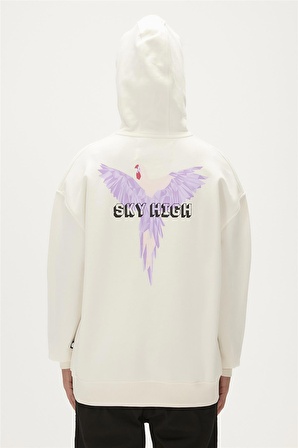 Sky Hoodie Off-White Beyaz Baskılı Kapüşonlu Kadın Sweatshirt 