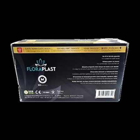 Floraplast L Boy Pudrasız Elastik Kutulu 100 Adet Siyah Eldiven