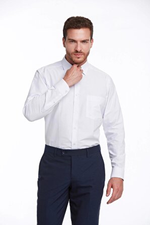 Dormen Classics Erkek Beyaz Kolay Ütülenebilir Regular Fit Geniş Kesim Klasik Yaka Cepli Gömlek