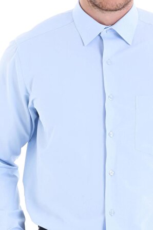 Dormen Classics Erkek Buz Mavi Kolay Ütülenebilir Regular Fit Geniş Kesim Klasik Yaka Cepli Gömlek