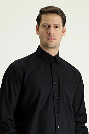 Dormen Classics Erkek Siyah Kolay Ütülenebilir Regular Fit Geniş Kesim Klasik Yaka Cepli Gömlek