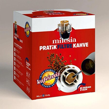 Milesia Kafeinsiz Pratik Filtre Kahve 12 x 8 gr