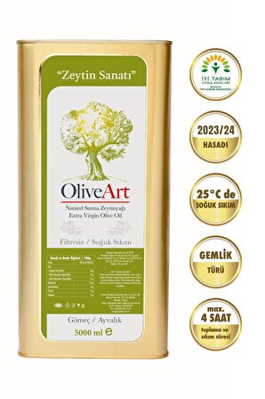 OliveArt 2023/2024 5 Lt Natürel Sızma Zeytinyağı 0,3 Asit, Soğuk Sıkım