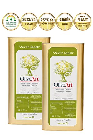OliveArt 2023/2024 2 X 5 Lt Natürel Sızma Zeytinyağı 0,3 Asit, Iyi Tarım Sertifikalı, Soğuk Sıkım