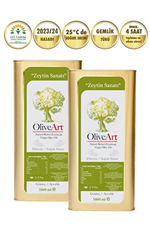 OliveArt 2023/2024 2x5 Lt Natürel Birinci Zeytinyağı Iyi Tarım Sertifikalı, Soğuk Sıkım