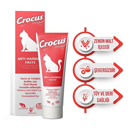 Crocus Anti Hairball Yavru-Yetişkin Tüy Yumağı Önleyici Multi Vitamin Macun 100 gr