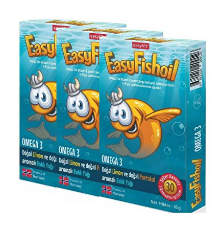 Easy Fishoil Omega 3 Vitamin D İçeren Limon-Portakal Aromali Çiğnebilir Jel Form 30 Tablet x 3 Adet