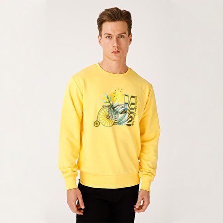 Biggdesign Nature Boğazda Bisiklet Erkek Sweatshirt Sarı-S