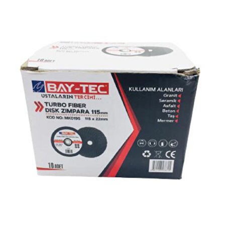 Bay-Tec MK0195 Turbo Fiber Disk Zımpara 10 Adet 115 x 22Mm