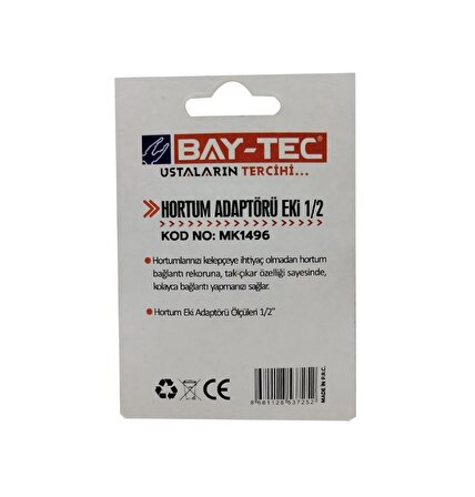 Bay-Tec Hortum Adaptörü Eki 1/2" (2 Adet) MK1490