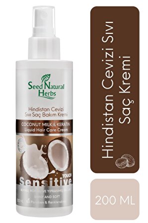 Seed Natural Herbs  Hindistan Cevizi & Keratin Sıvı Saç Bakım Kremi Boyalı - Röfleli - Yıpranmış Saçlara İçin 200 ML