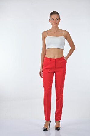 Ekol Duble Paça Normal Bel Kırmızı Kadın Pantolon 22201021