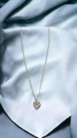 Kadın Kalp Gümüş Kaplama Taşlı Kolye Kutusuz Anneler ve Sevgililer Günü  2 Kalpli Işık Hediye