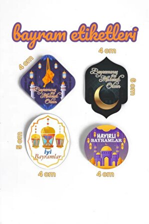 48 Adet 4-6 Cm Ramazan Bayramı Hayırlı Bayramlar Etiket Seti Sticker Hediye Ramazan Paketi