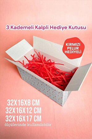 1 Adet Kalp Desenli Ayarlanabilir 3 Kademeli Hediye Kutusu Paketleme Kutusu Kargo Kutusu 16x32x17