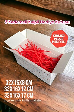 1 Adet Kalp Desenli Ayarlanabilir 3 Kademeli Hediye Kutusu Paketleme Kutusu Kargo Kutusu 16x32x17