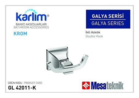 Karlim® Galya Serisi İkili Askılık - 8 * 8 Full Lama - Krom Kaplama