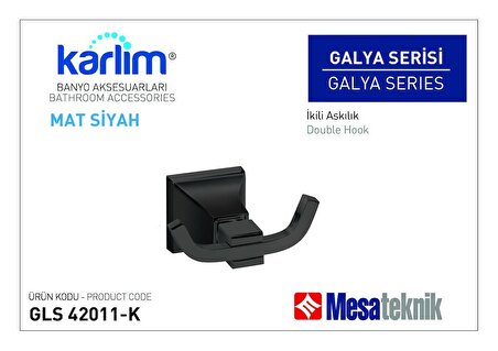 Karlim® Galya Serisi İkili Askılık - 8 * 8 Full Lama - Mat Siyah Kaplama