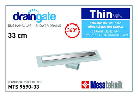   Draingate® Thin Serisi Seramik Seviyeli 360° Dönerli Seri Duş Süzgeci 33CM