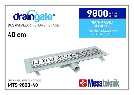 Mesateknik Draingate® Seramik Ayarlı Paslanmaz Yükseltme Parçalı Duş Kanalı MTS 9800 40