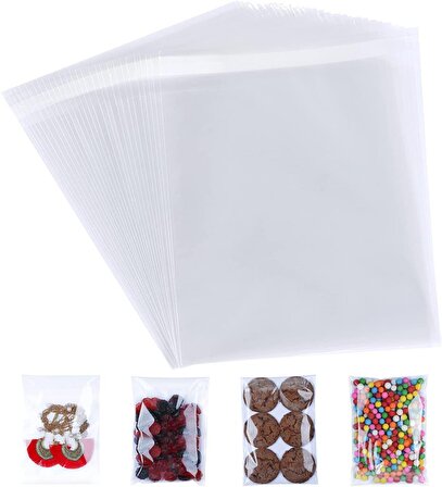 100 Adet 15x25 Kendinden Yapışkanlı Açılıp Kapanabilir Şeker Kurabiye Şeffaf Plastik Poşet Torba