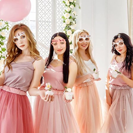 Rose Gold Renk Team Bride Yazılı Konsept Bekarlığa Veda Partisi Karton Gözlük 10 Adet