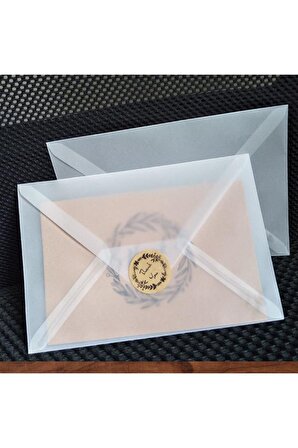 12 Adet Aydınger Transparan Şeffaf Zarf Davetiye Lüks Tebrik Kartı Mektup Mühür Cüzdan