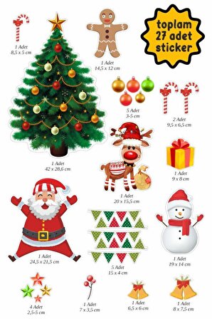 27 Adet Yeni Yıl Cam Sticker Seti Kapı Süsü Duvar Süsü Çocuk Bebek Odası Yılbaşı Çam Ağacı Noel Baba