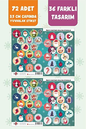 Yeni Yıl Hediye Paketi Sticker Seti 72 Adet Suya Dayanıklı Mutlu Yıllar Hediye Kartı Etiketleri