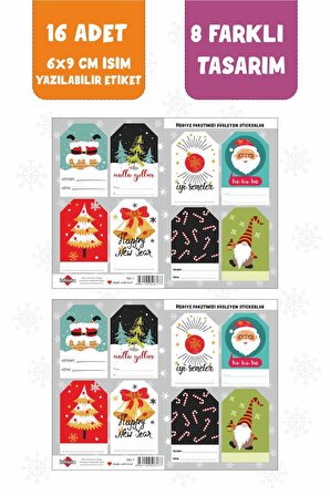 Yılbaşı İsim Yazılabilen Hediye Paketi Etiketi Yeni Yıl Mutlu Yıllar Hediye Paketi Sticker Seti