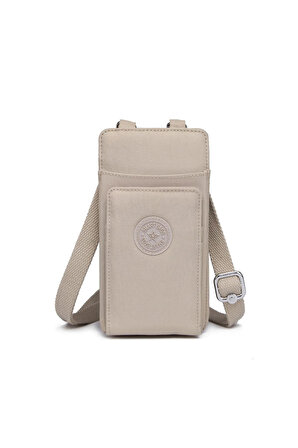 Smart Bags Su Geçirmez Krinkıl Kumaş Kadın Çapraz Askılı Telefon Bölmeli Cüzdan Çanta Bej 3106