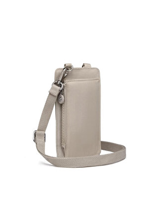 Smart Bags Su Geçirmez Krinkıl Kumaş Kadın Çapraz Askılı Telefon Bölmeli Cüzdan Çanta Bej 3106