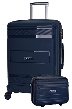 Elatae Premium Polipropilen Kırılmaz 2'li Valiz Seti Büyük Boy ve Makyaj 2'li Set Lacviert V305