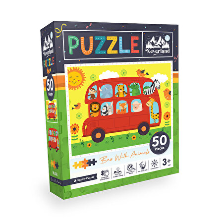 Neverland Hayvanlarla Otobüs 3+ Yaş Orta Boy Puzzle 50 Parça