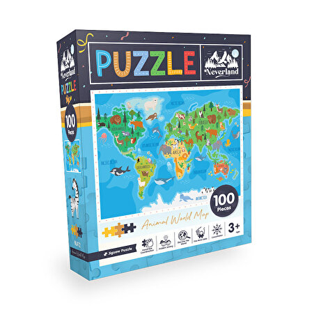 Neverland Hayvan Dünya Haritası 6+ Yaş Küçük Boy Puzzle 100 Parça