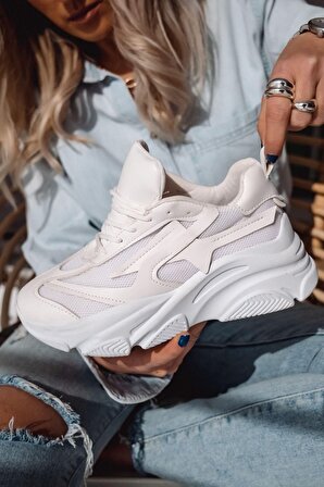 Brendi Kadın Spor Ayakkabı Beyaz Sneaker
