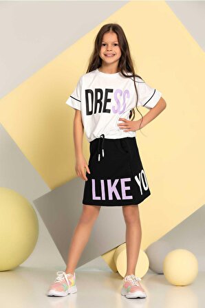Kız Çocuk Etekli Takım Cepli Etek Basic Tshirt 5-9 Yaş 