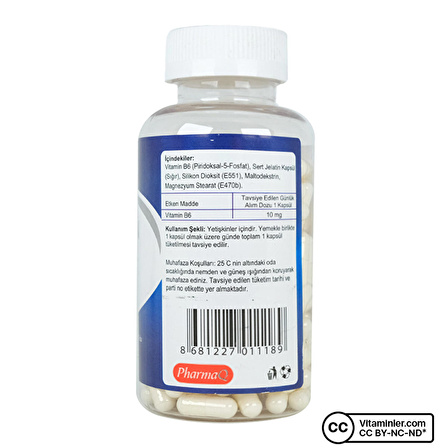 PharmaQ Vitamin B6 180 Kapsül - AROMASIZ